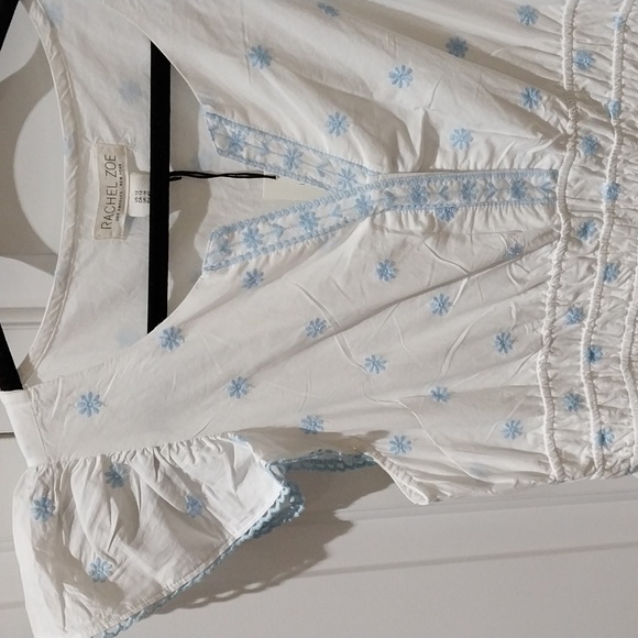 Nwt Rachel Zoe White Dress with Blue Floral Accents - Picture 3 of 17